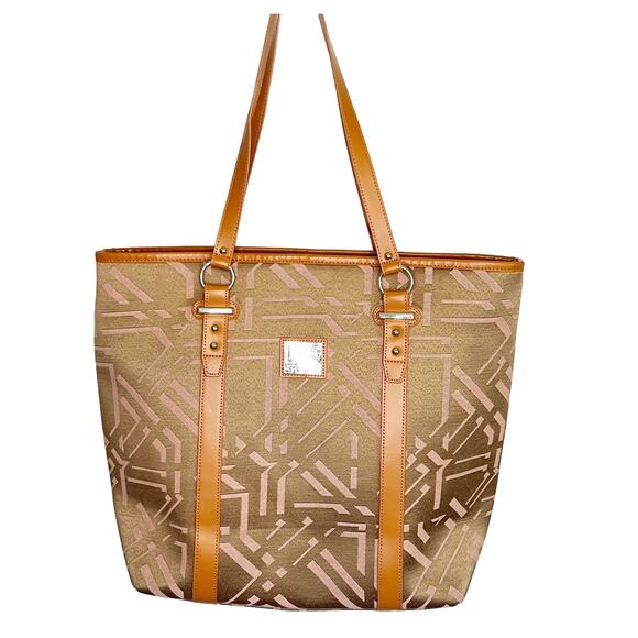 DVF Studio Large Tan & Mauve Jacquard Travel Tote Bag - Picture 1 of 6